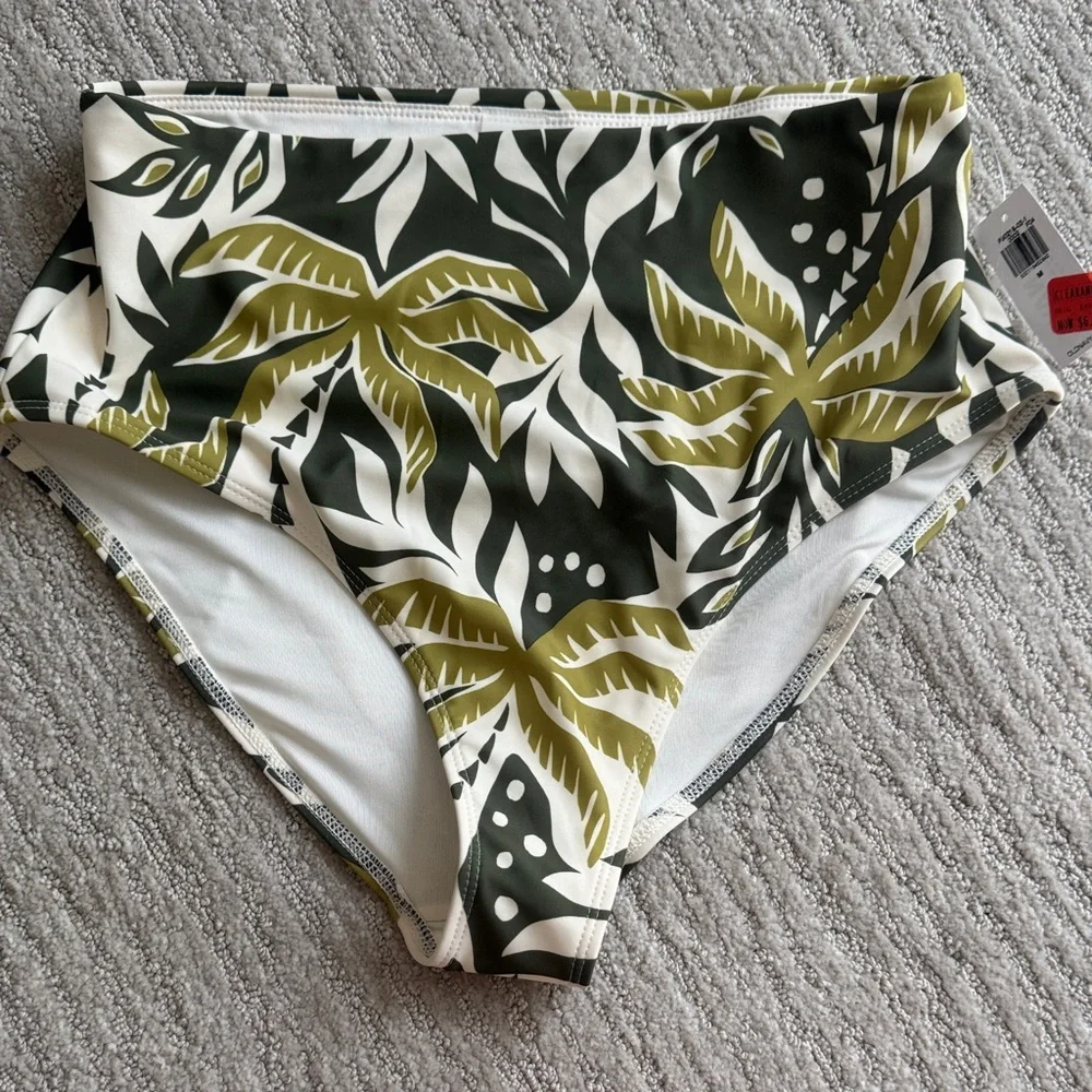 High-Waisted Leaf Print Bikini Bottom - Picture 1 of 2